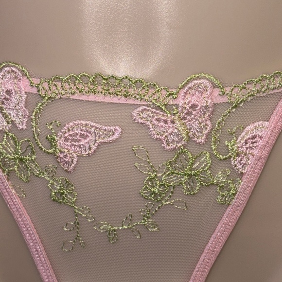 Other - Sheer Pink Floral Embroidered Lace Thong